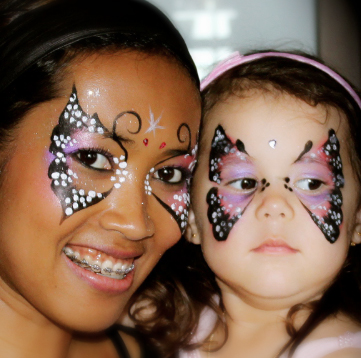 Mother and Child with butterfly face painting.