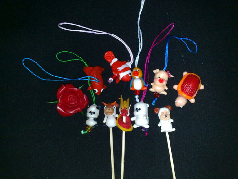 Flour doll sample with roses, panda, fish, pig, sheep
