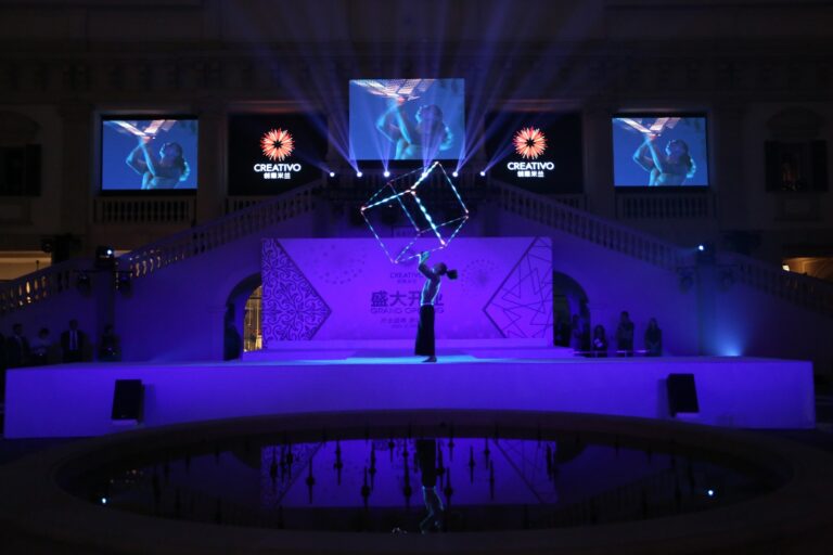 Acrobatic performance lifting LED cube in Beijing