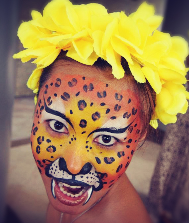 Orange and yellow leopard face painting