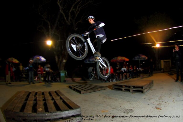 Hong Kong famous trail biker performs outdoor