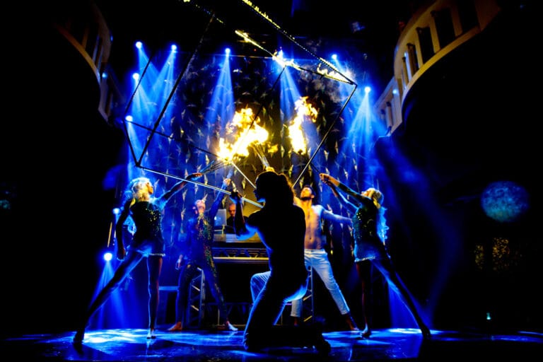 Burning fire cube performance for events in Hong Kong