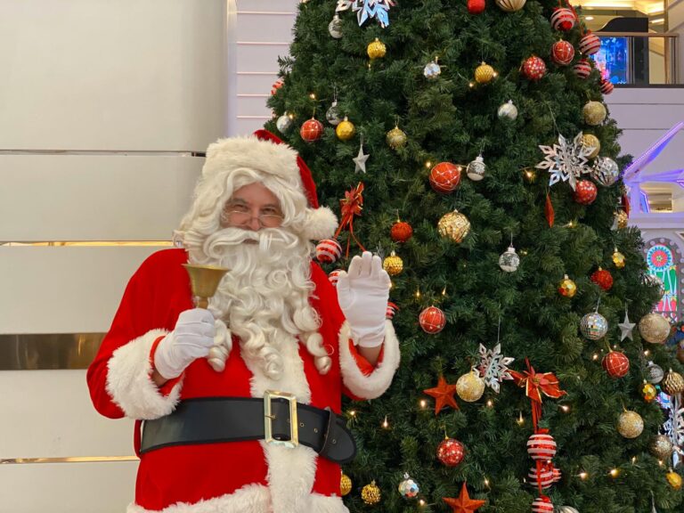 santa next to christmas tree in tst hk