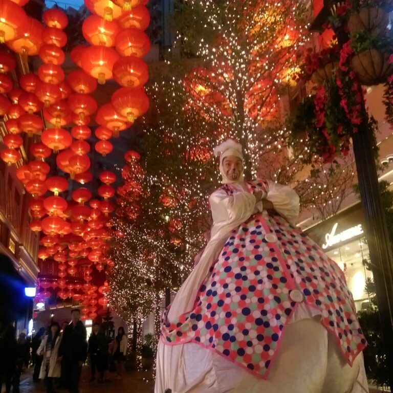 Giant Easter bunny with Chinese lanterns in the background