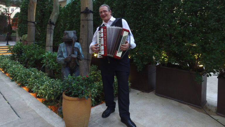 Hong Kong Musician performing Accordion at Lee Tung Avenue Wan Chai opening event
