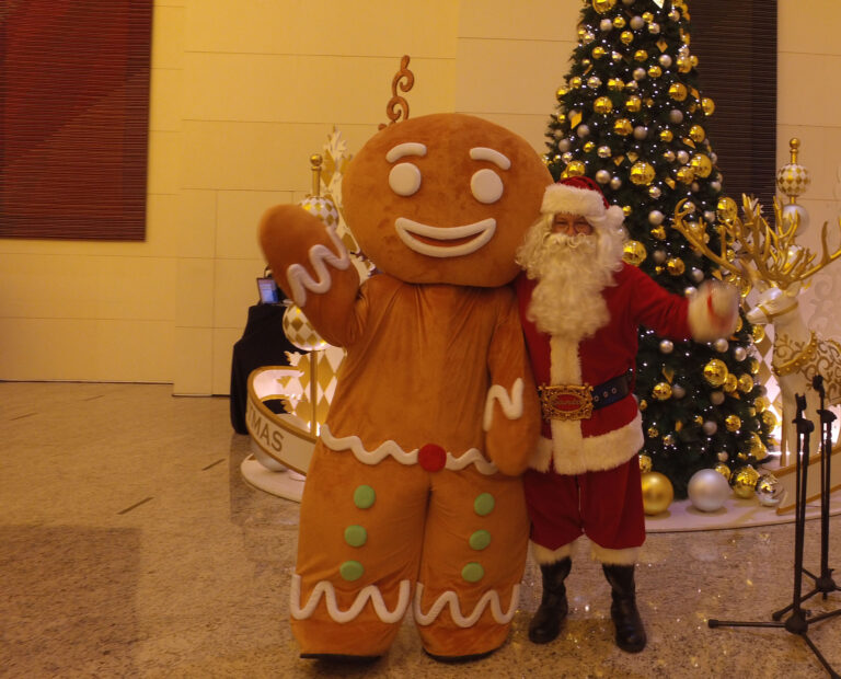 A corporate Xmas event hired a Hong Kong professional Santa and Gingerbread mascot.