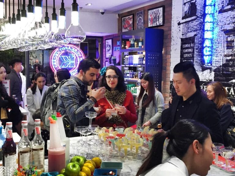 Flair bartender providing exotic drinks services at cosmetic company in Hong Kong