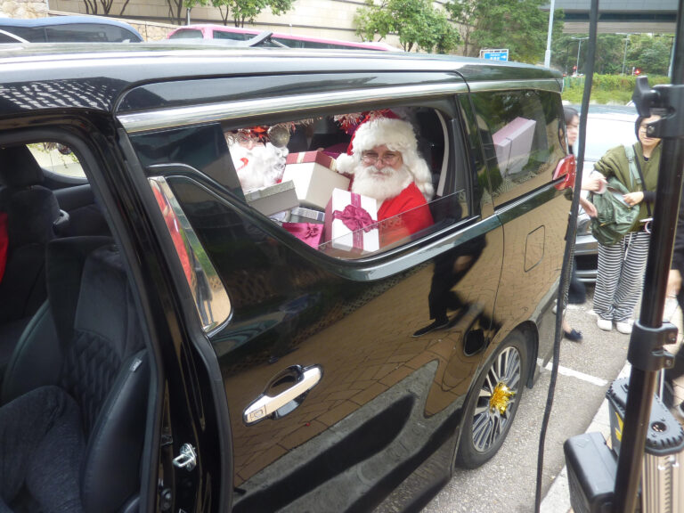 santa in van for a video shoot in hong kong