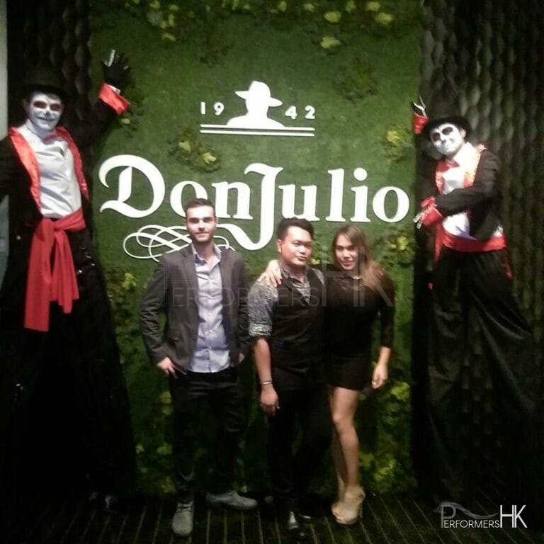 Two stilts walkers in Hong Kong doing meet and greet at Don Julio 1942 HK store opening event