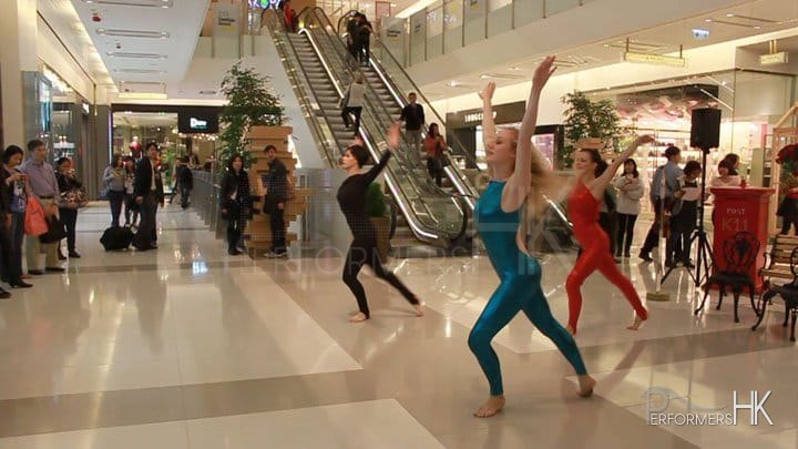 dancers performing modern dance for shoppers at K11 in Hong Kong
