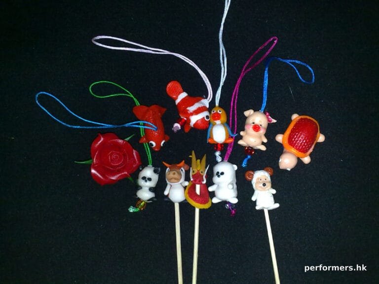 Flour doll sample with roses, panda, fish, pig, sheep