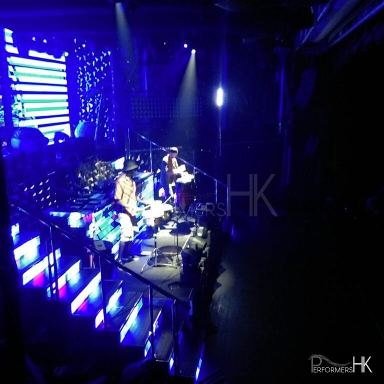 Two drummer playing on stage in Hong kong hotel