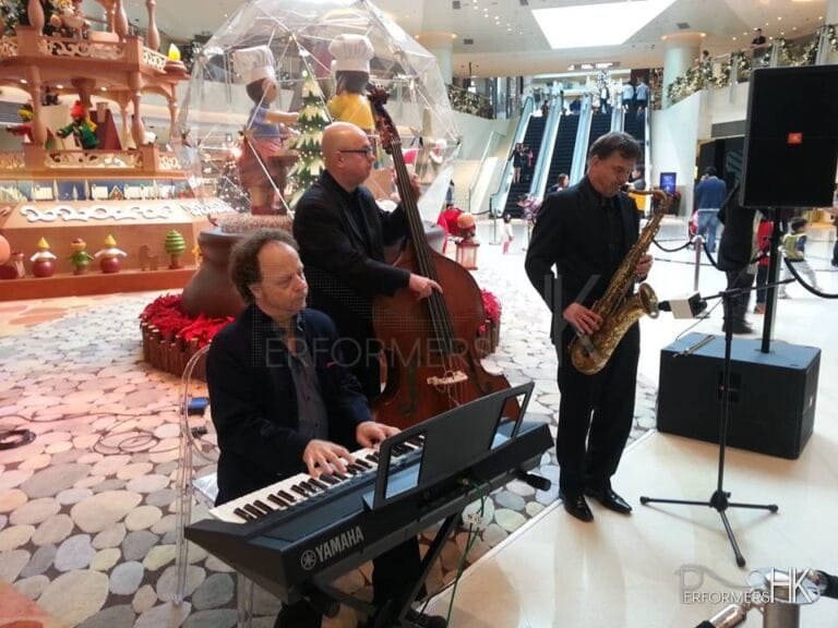 Hong Kong musicians performing at a shopping mall Christmas event