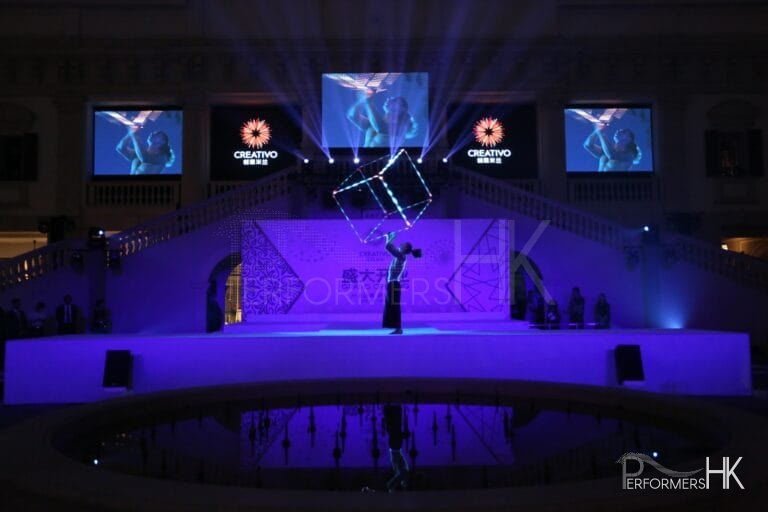 Acrobatic performance lifting LED cube in Beijing