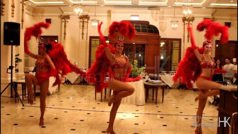 3 dancers during performance in Hong Kong