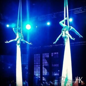 Two Hong Kong. Aerial performing Duo Silk performance at a annual dinner in HKCEC