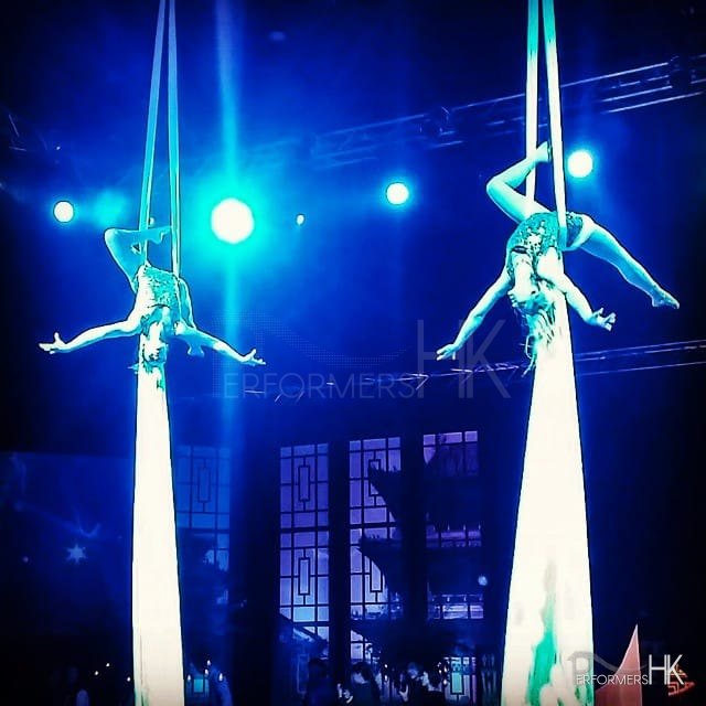 Two Hong Kong. Aerial performing Duo Silk performance at a annual dinner in HKCEC