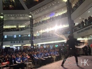 Magician performing stage magic in Hong Kong at a shopping mall corporate event