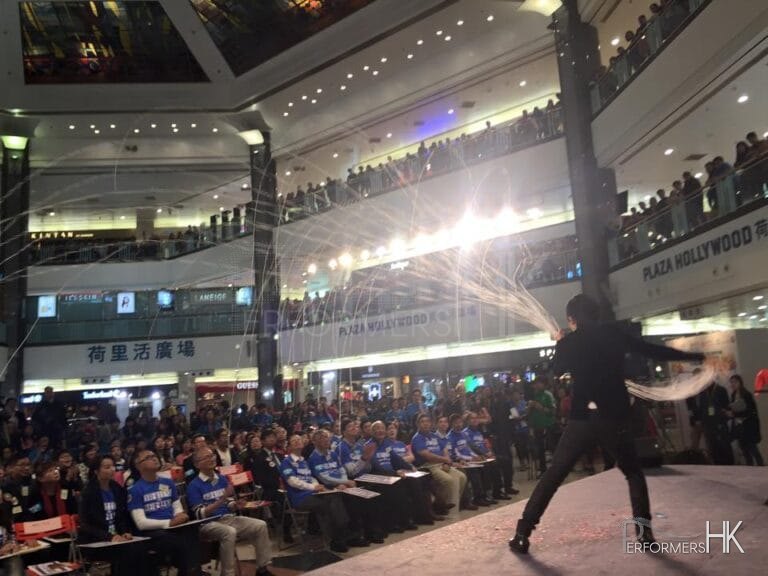 Magician performing stage magic in Hong Kong at a shopping mall corporate event