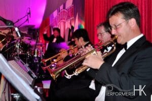 Brass band performing on stage in Hong Kong