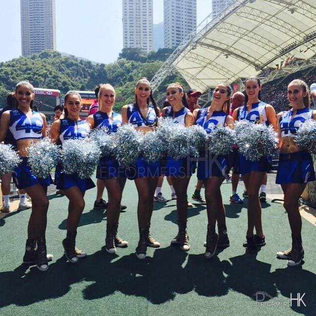 8 Models dressed as cheerleaders for the Rugby Sevens