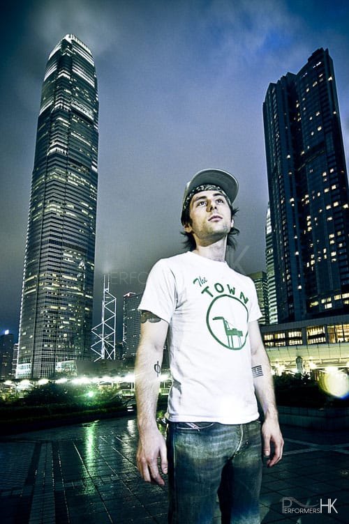 DJ Enzo and skyscrapers in Hong Kong promo shot