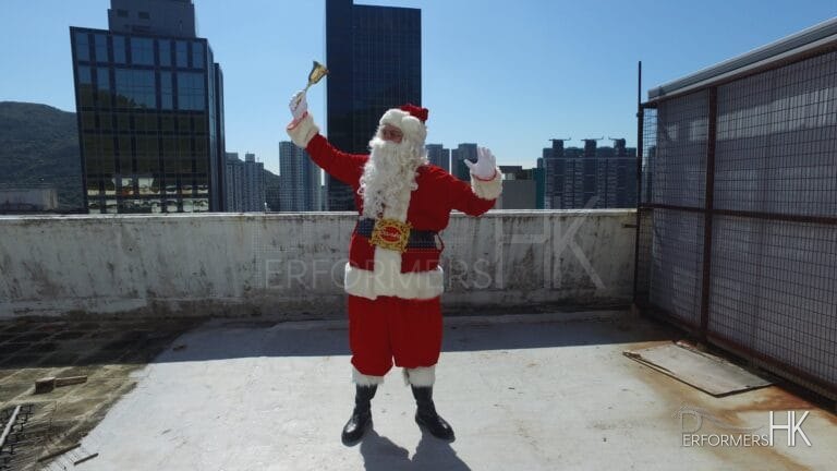 santa in costume in hong kong wong chuk hang office