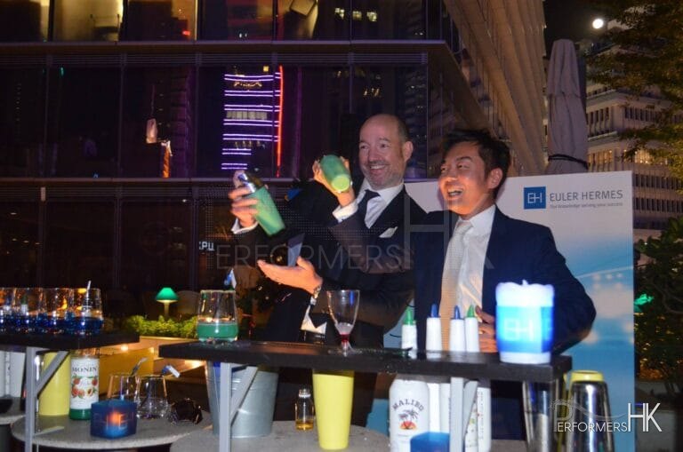 flair bartender interacting with guests