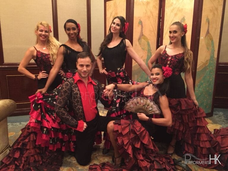 5 female dancer with 1 male dancer flamenco dancers
