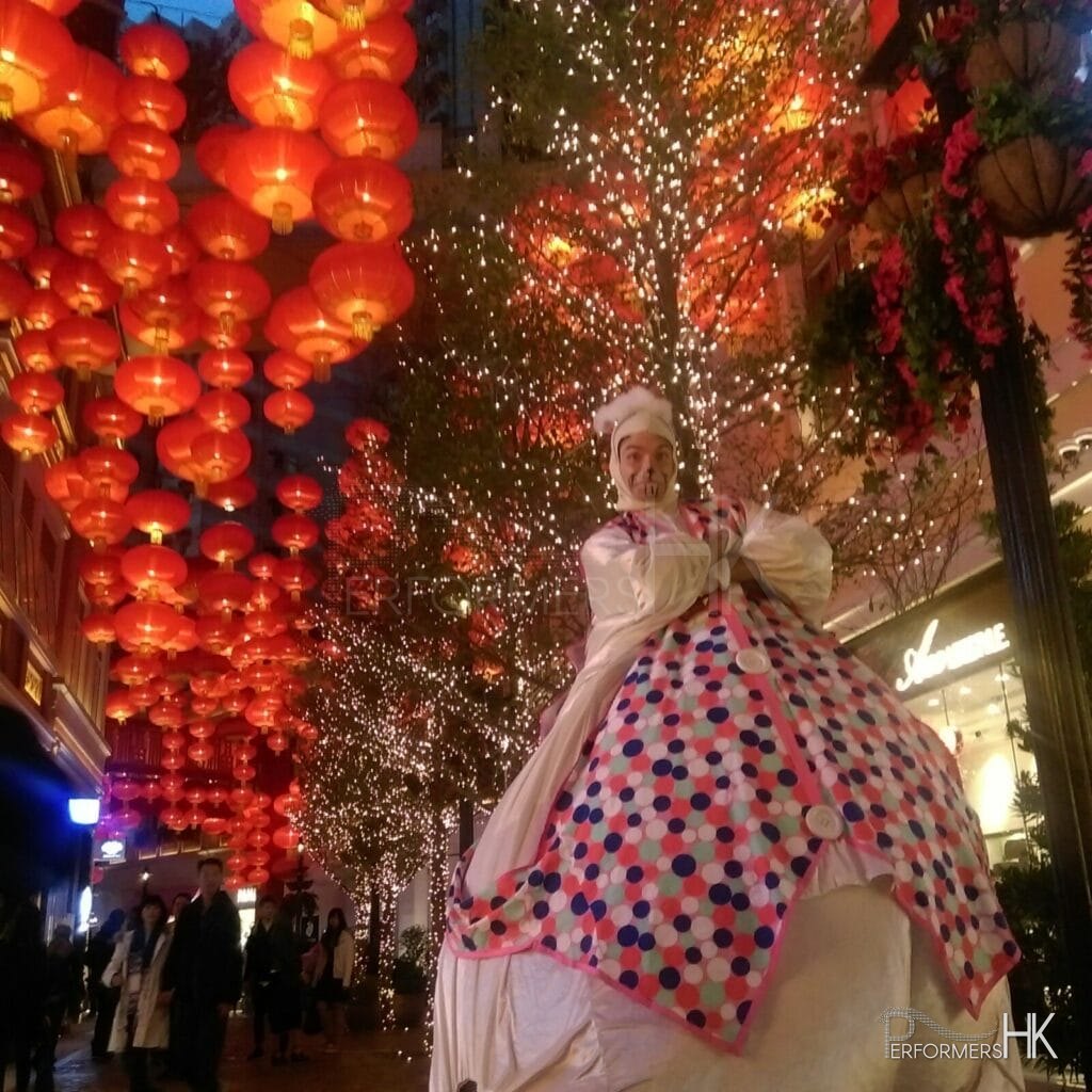 Giant Easter bunny with Chinese lanterns in the background