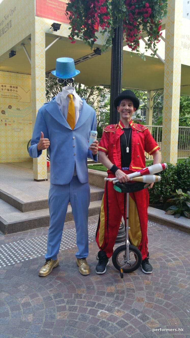 Hoegaarden promote event book headless man performer and unicycle performer