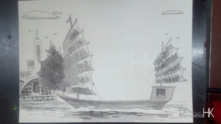 junk boat template in black and white by Hong Kong caricaturist