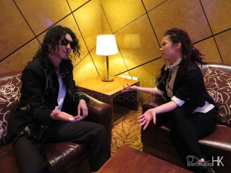 Hong Kong Michael Jackson impersonating actor interviewing by MC at a corporate event