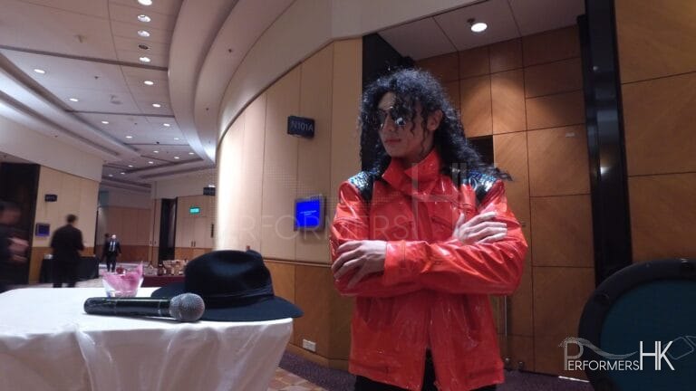 MJ in HK red top in kerry hotel