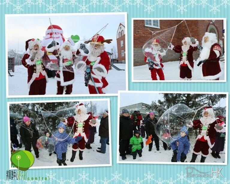 Santa Mario chinese santa from hong kong playing giant bubbles with kids in finland