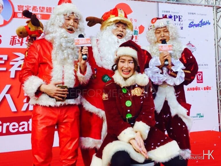 3 local chinese santas and 1 santa girl