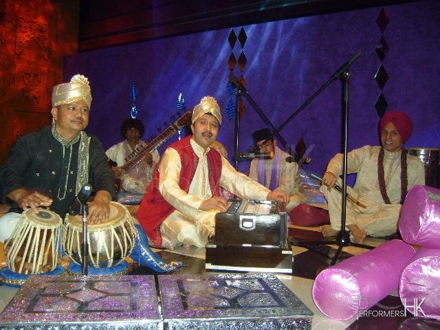 HK three musician playing Tabla, Harmonion and Bansuri at a themed party