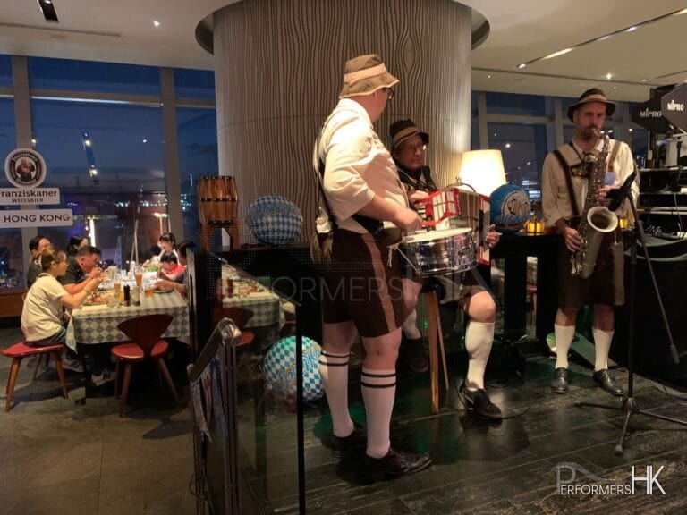performance with Oktoberfest from Performers HK, hong kong based Oktoberfest music band in laderhosen, german costume, bavarian music