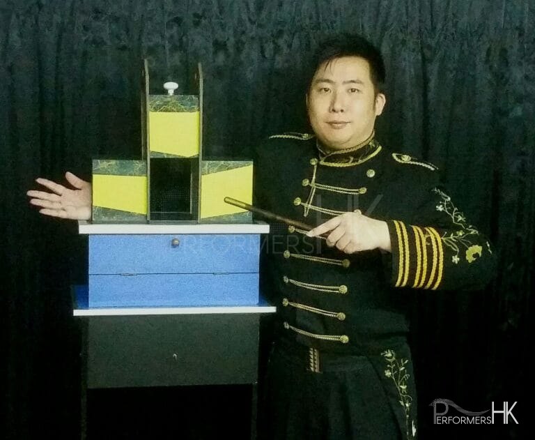 Magician performing hands chopping trick