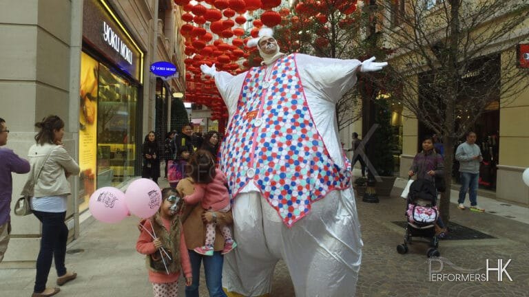 Giant Easter bunny with children in Wanchai