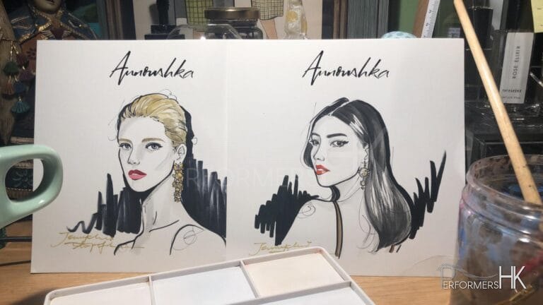 female portrait work by caricature artist