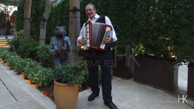 Hong Kong Musician performing Accordion at Lee Tung Avenue Wan Chai opening event
