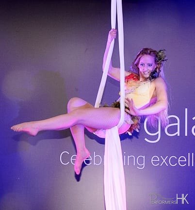 Hong Kong Aerial Solo silk performer performing at a product launch event