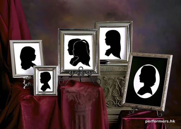Display of five framed portrait cutout pictures