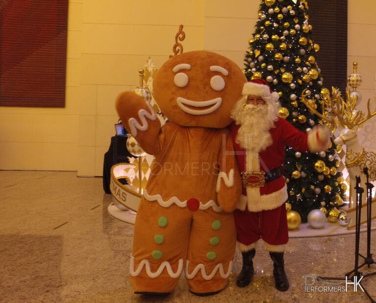 A corporate Xmas event hired a Hong Kong professional Santa and Gingerbread mascot.