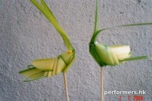 2 grasshoppers made from leafy grass