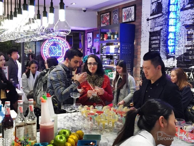 Flair bartender providing exotic drinks services at cosmetic company in Hong Kong