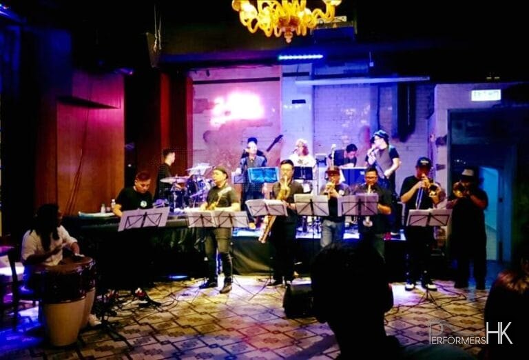 Eleven Hong Kong musicians performing at a corporate cocktails party