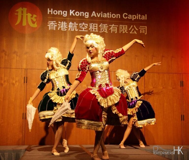 Three Maries Marionette dancer posing before the LED performance start at a corporate event