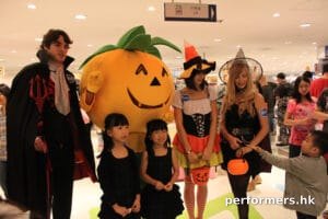 Hong Kong Models wear Halloween costume roving and taking picture with the guest at a shopping mall event